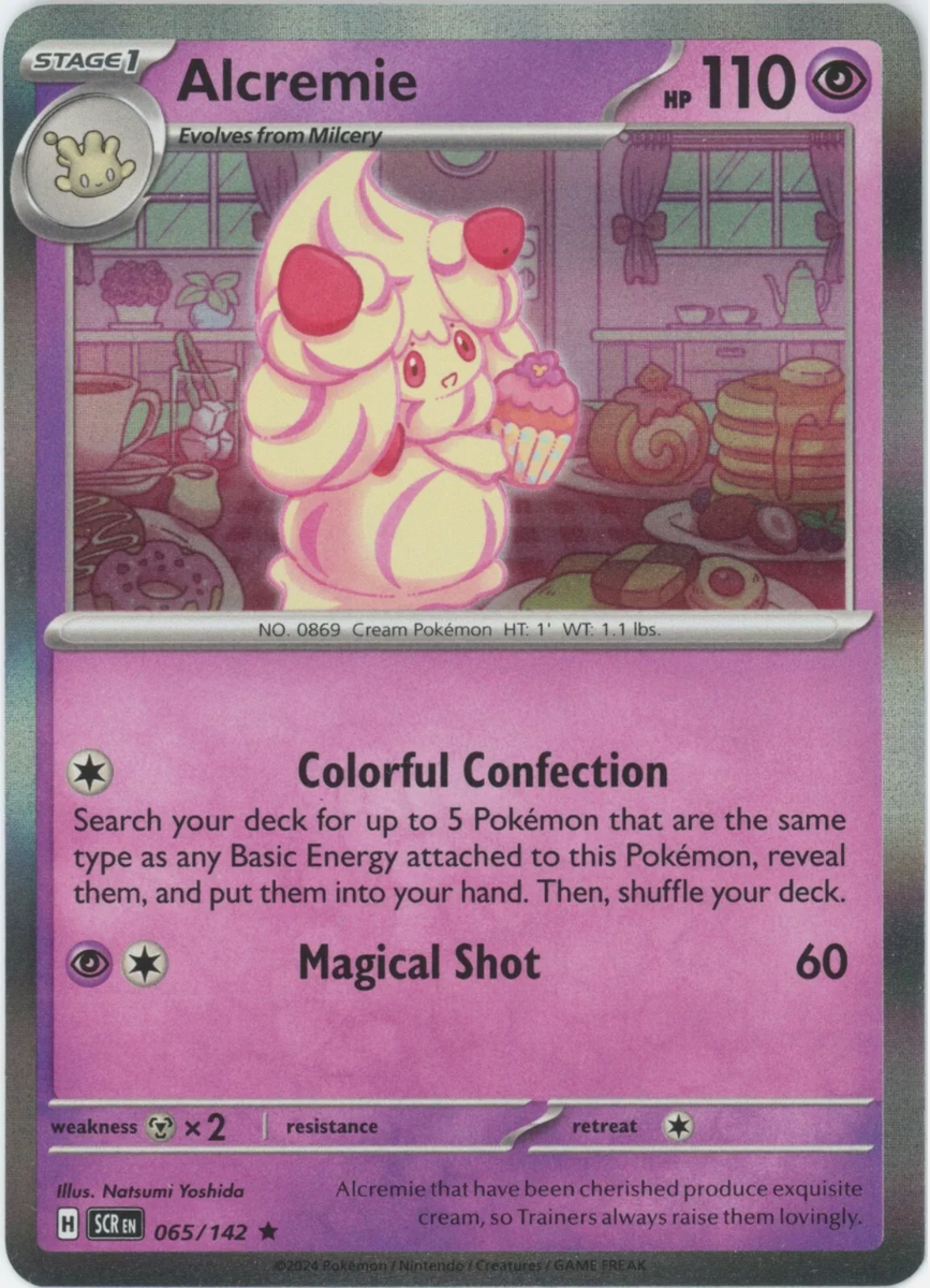 alcremie pokemon card value Honor the incredible history of the TCG hobby by adding this Alcremie VMAX 2021 Pokemon Shining Fates Secret Rare #73 PSA Authenticated 10 Card to your vault Pokémon TCG Alcremie 065/142 Holo