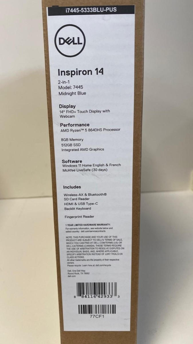 Dell Inspiron 14 Model 7445 2 in 1 AMD Ryzen 5 8640 8GB