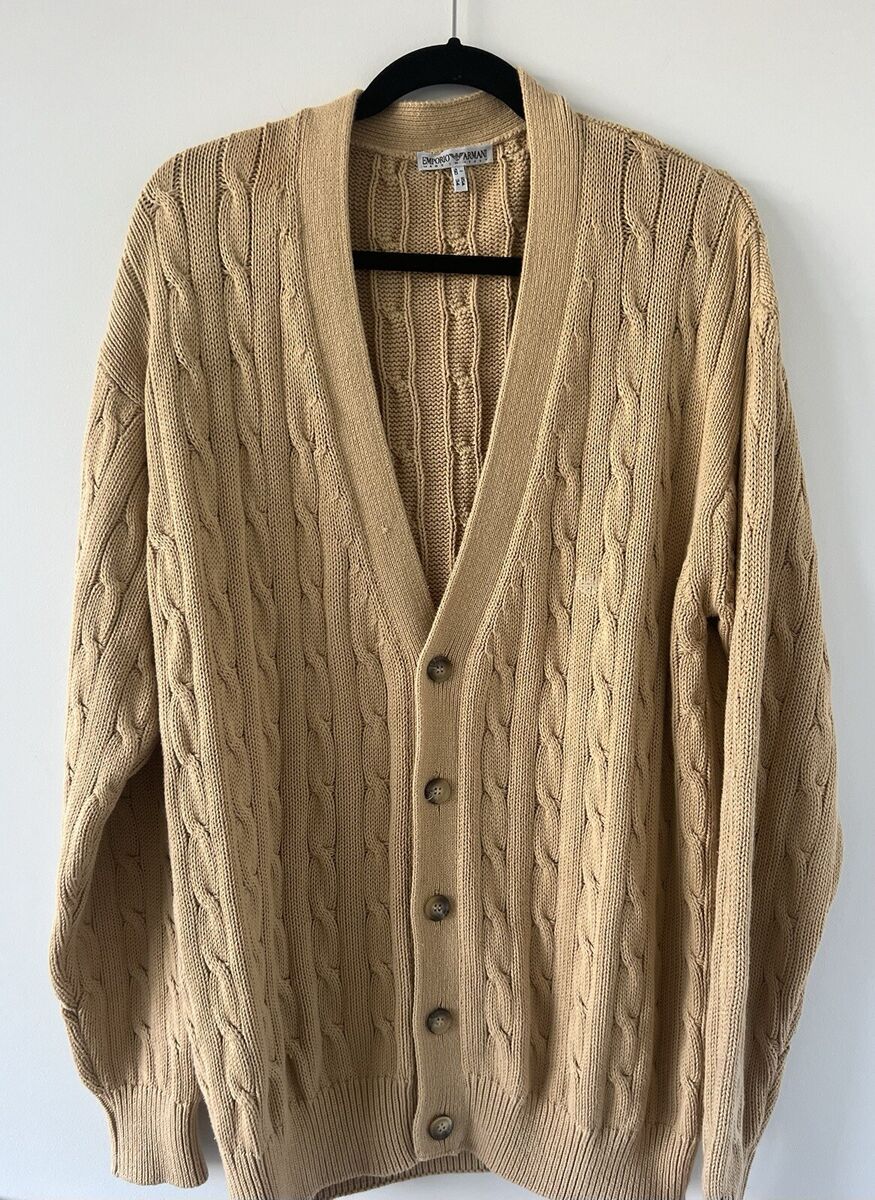 VINTAGE 90s Emporio Armani Men's Cable Knit Cardigan Sweater VINTAGE 90s Emporio Armani Men's Cable Knit Cardigan Sweater