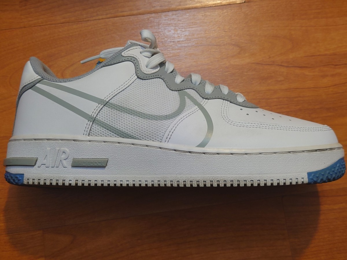 Nike Air Force 1 Low React “Smoke Grey Gold White/Blue” Sz