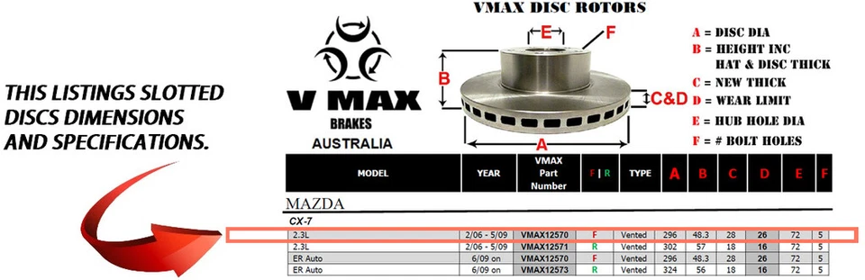 fits MAZDA CX-7 2.3L 2006-2009 FRONT Disc Brake Rotors & PADS PACKAGE - image 2 of 4