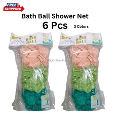 Sponge Net Shower Bath Mesh Body Scrubber Exfoliating 6pcs Loofah Pouf