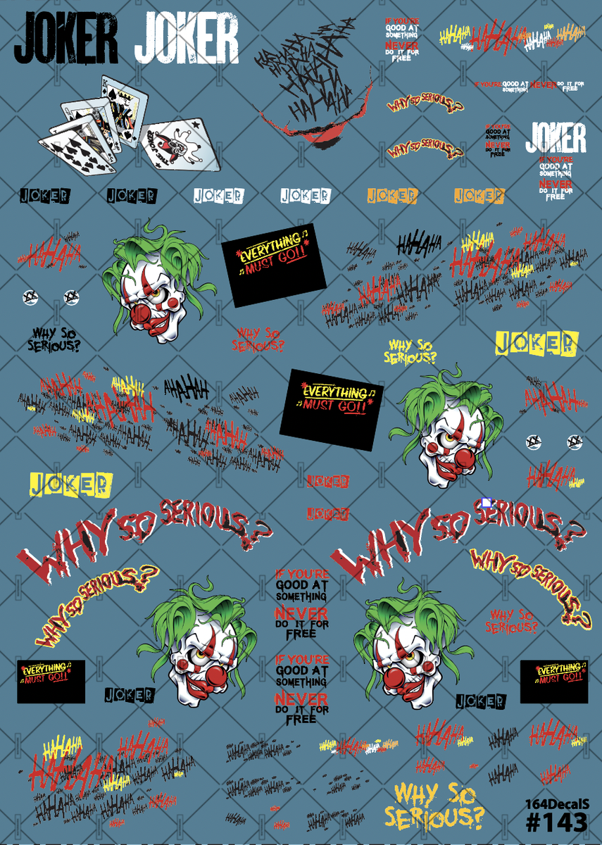 Joker Waterslide Decals 1/64 Scale CUSTOM Hot Hw Gasser Stock Cars