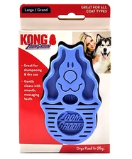 KONG ZoomGroom Multi Use Gentle Rubber Curry Grooming & Massage Dog Brush 4x3"