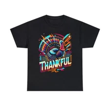 Thankful Retro Futuristic Turkey Thanksgiving Graphic Tee Shirt, S-5XL