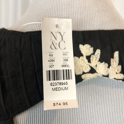 専用ページ　9号 New York & Co Black Embroidered Shift Dress Size Medium Crinkle