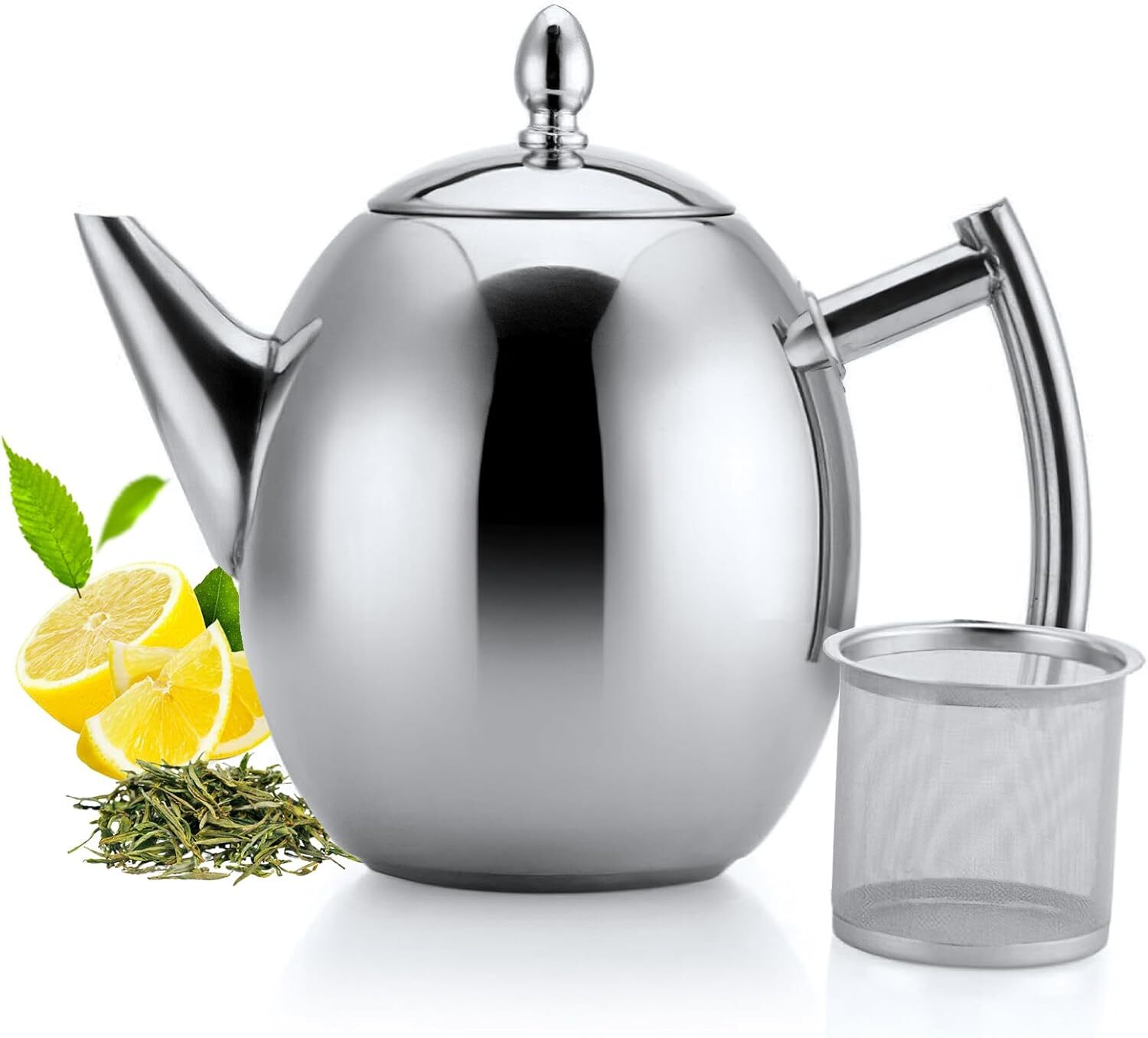 Teekanne mit Deckel & Siebeinsatz 1,5L Edelstahl Filter Tee Bereiter Kanne Krug