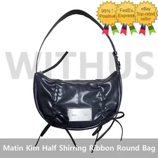 Matin Kim Half Shirring Ribbon Round Bag Charcoal Women's Shoulder Bag Tracking_