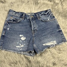 Topshop Womens Ashley Denim Frayed Hem Distressed Button Fly Shorts Size 4