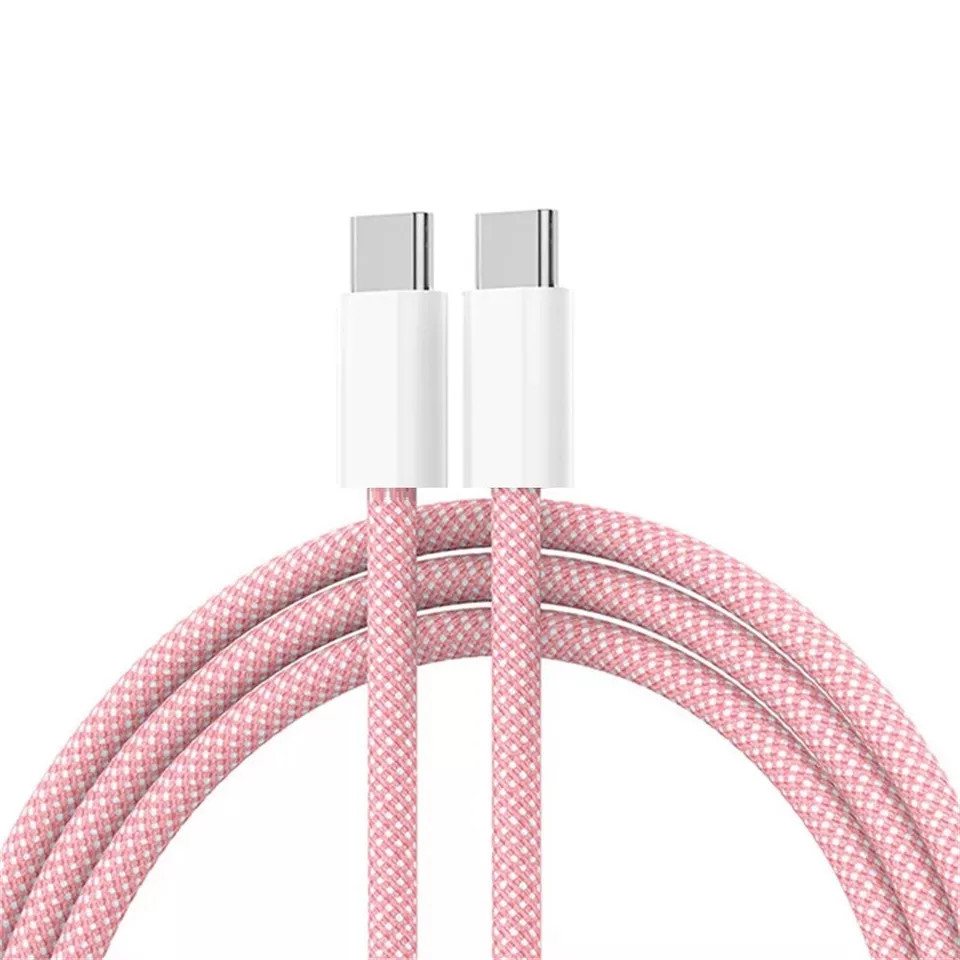 Pink Braided USB C to C Fast Charging Sync Data Cable Cord