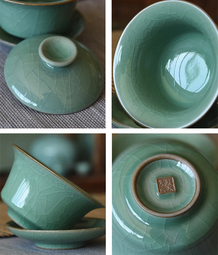 Nuevo Horno Porcelana Gaiwan Crackle Glaze Tureen Taza Platillo China Tazón Tapa Foto 4 de 4