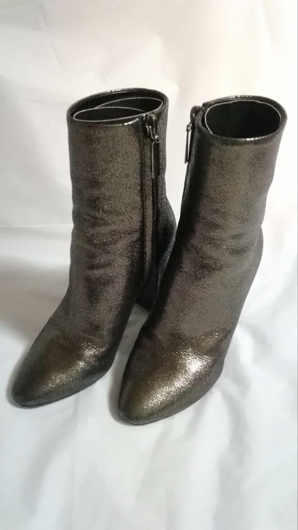 Stivaletti YSL Saint Laurent marroni glitter donna's taglia 35 US5 zip laterale lui