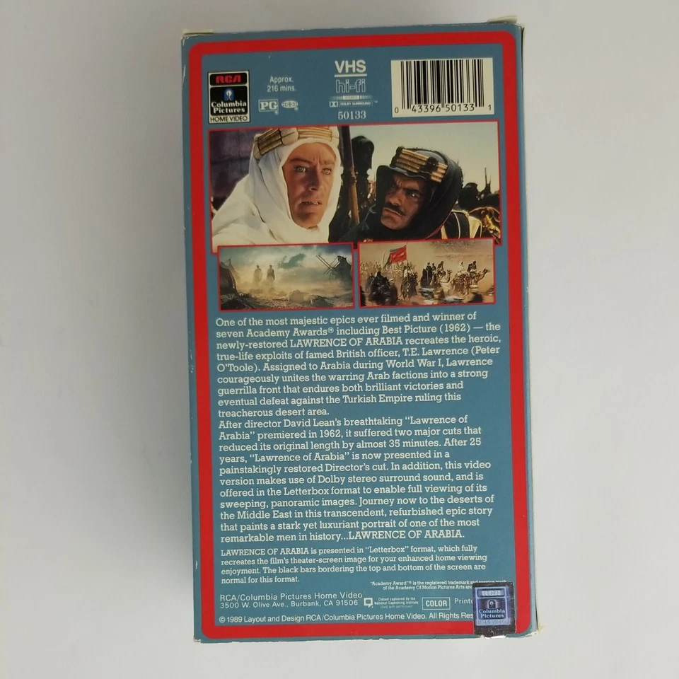 Lawrence of Arabia VHS 1989 Restored Directors Cut  2 Tape Set Peter O'toole - Image 2 of 4