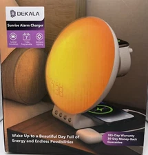 Dekala Sunrise Alarm Clock: Wireless Charging For iPhone,Apple Watch. OPEN BOX