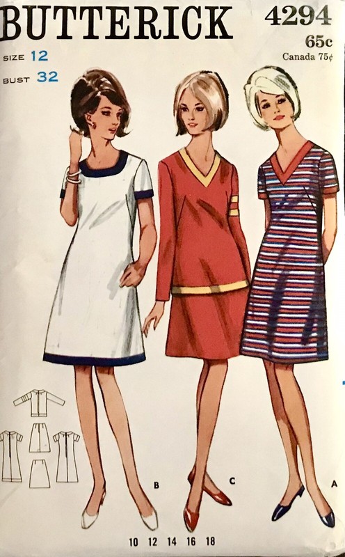Vintage Butterick Pattern #4294 Misses A-Line Dress 1970s Sz12 B32