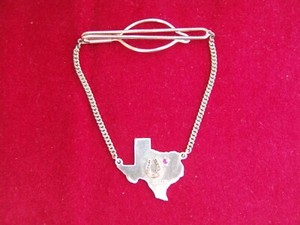 Sterling Silver Tie Clasp w/ Image of State of Texas, Horseshoe & Red Gem Stone