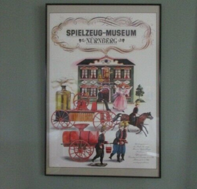 Vtg Firefighters Poster Horse Drawn Steam Pump German Toy Museum PICK UP ONLY