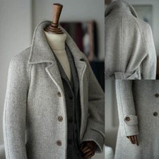 Men's Overcoats Wool Blend Tweed Notch Lapel Single Breasted Regular Fit Custom