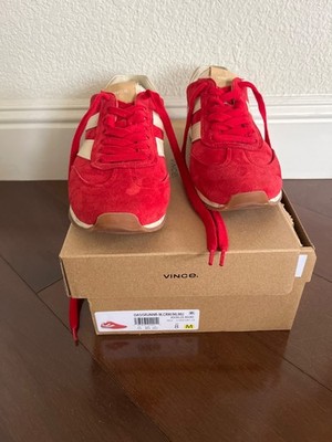 Vince Womens Red Sheepskin Suede Oasis Runner Sneakers Size 8