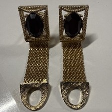 MCM Gold Tone Mesh Wrap Around Cufflinks Ruby Red Faux Stone Possibly Swank