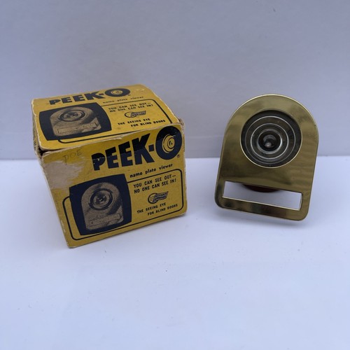 Vintage PEEK-O Peep Hole Door Viewer Seeing Eye Polished Brass USA - NOS - Picture 1 of 8