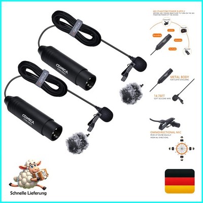 Professionelles 48V Lavalier Mikrofon Set - 2 Omnidirektionale Mikrofone
