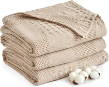 100 Percent Cotton Waffle Weave Throw Blanket 50x60 Inch For Bed Or Sofa Brea...