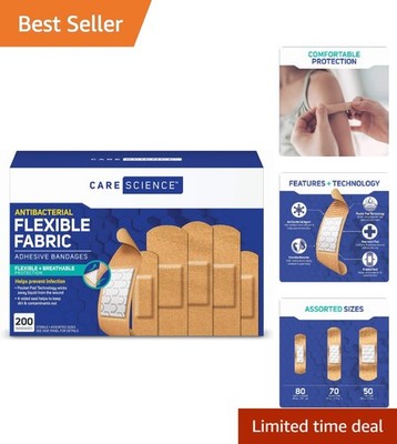 200 Count Fabric Adhesive Bandages - Flexible, Breathable Wound Care Protection