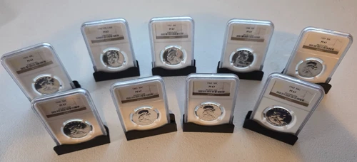 ***SET OF 9 BENJAMIN FRANKLIN PROOF HALF DOLLARS PF67 NGC GRADED AND SLABS***