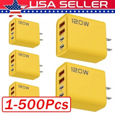 120W 4-Port USB C Fast Wall Charger Block For All Cell Phone iPad Lot