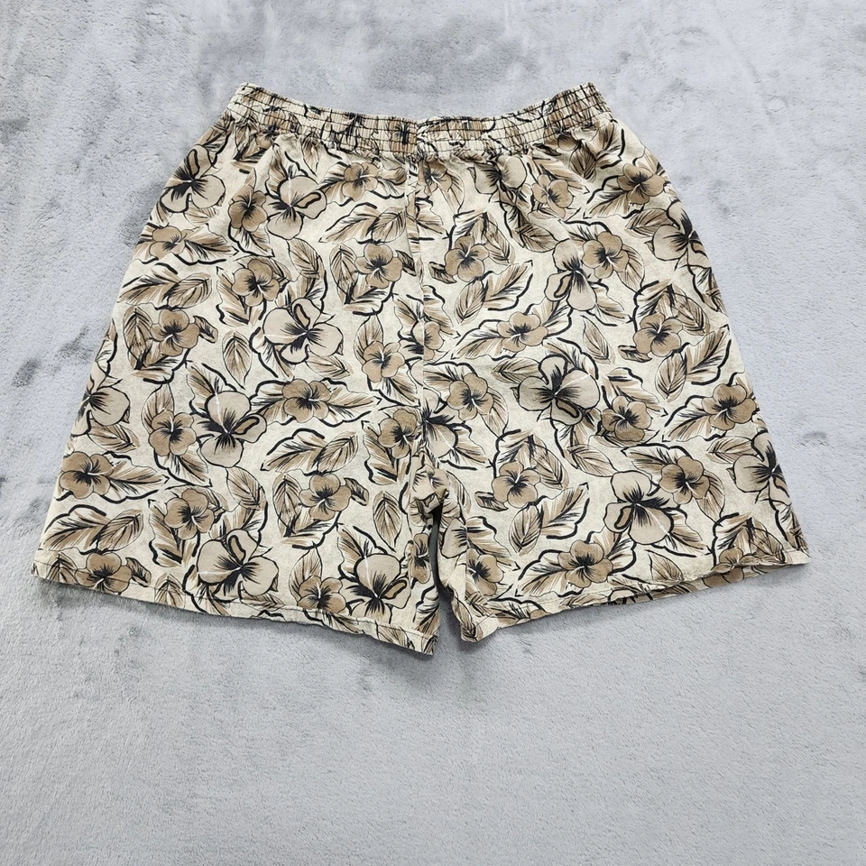 Shorts feminino vintage anos 80 edições básicas M marrom floral algodão havaiano puxador - Imagem 2 de 4