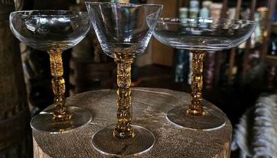 Rare Morgantown Amber Tiki Stem Cocktail glasses Trader Vic's Kahiki Set Of 3