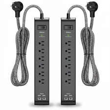 2 Pack 6-Outlet Surge Protector Power Strip with 4 USB Ports - 900 Joules Safety