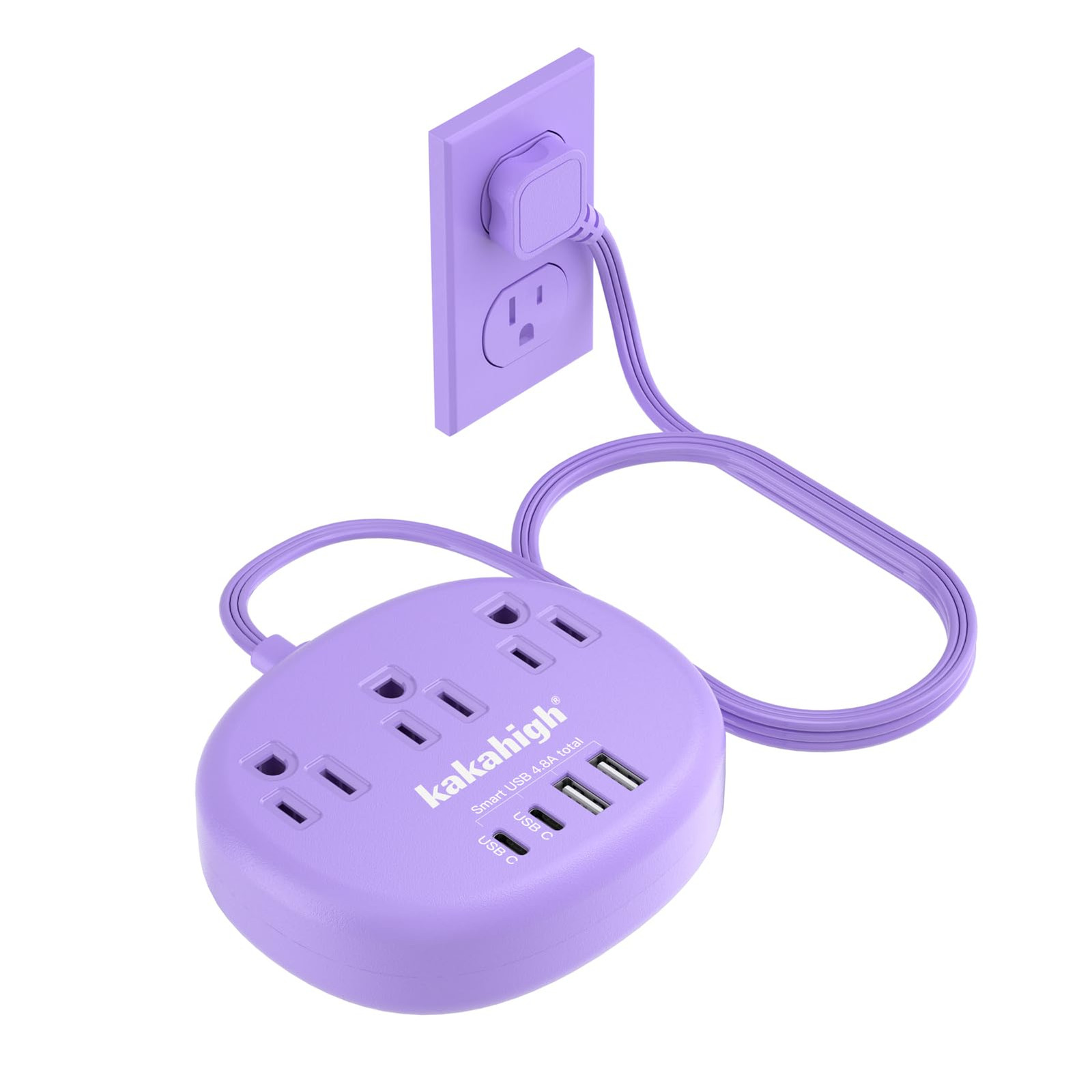 Purple Extension Cord with Surge Protected 1080J - 5 FT Flat Extension Cord, ...-image