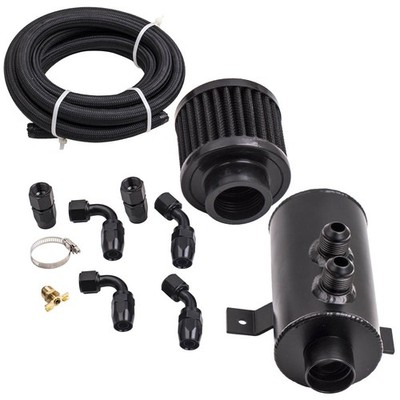0,75L Aluminum Baffled Engine Oil Catch Can Set AN10 w/ Nylon Braided Hose 750mL