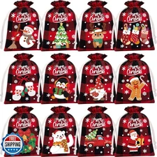 FLOE 36Pcs Burlap Christmas Drawstring Bags Buffalo Plaid Xmas Gi