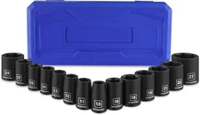 1/2” Drive Shallow Impact Socket Set, Metric Cr-V Steel 6-Point Socket Set