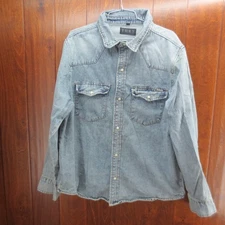 Vintage THRT Blue Jean Denium Mens XL Button Up Distressed