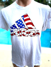Adidas Logo Flag Red White Blue short sleeve T Shirt Mens M Medium