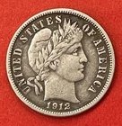 1912 D Barber Silver Dime, VF/XF.