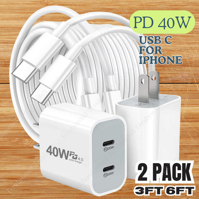 2X For iPhone Air 17 16 15 14 13 12 11 USB C 40W Block PD Cord Fast Wall Charger