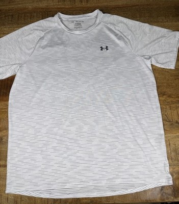 Under Armour Tech Tee Shirt Mens 2XL Tall White Gray Stripe Loose Fit XXLT