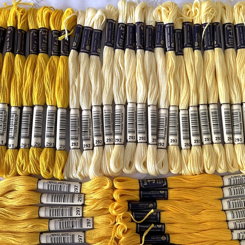 Lote de 54 hilo dental de algodón Mouline Stickwist trenzado Anchor serie 290 amarillo asst Foto 3 de 4