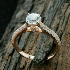 14K Rose Gold Over 2CT Round Cut Diamond Lab-Created Engagement Wedding Ring