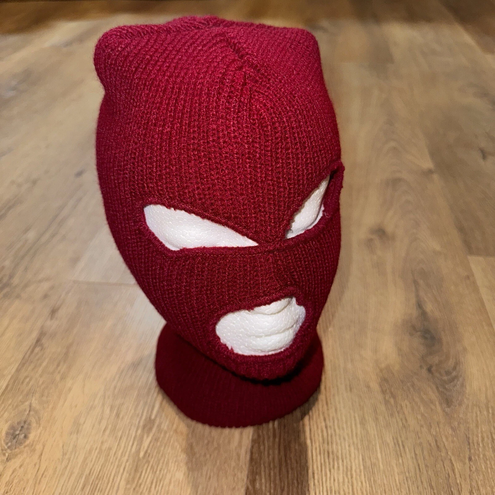 Vintage Ski Mask Robber Beanie Apres Retro Ski Head Cover Snow Hat Red 70s 80s