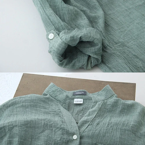 Damen Langarm Knopf Oberteile Leinen Hemd Bluse Cardigan Vintage Freizeit Dünn - Bild 12 von 29