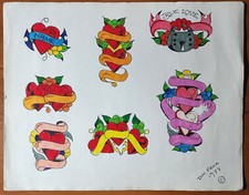 ORIGINAL 1978 Doc Price Traditional Vintage Hand Colored Tattoo Shop Flash Sheet