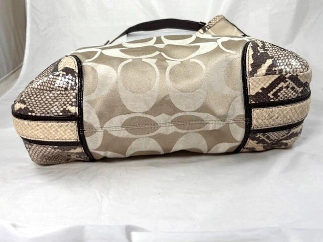 Bellissima borsa hobo Coach Colette firmata beige raso pitone pelle #16408