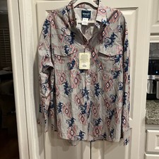 New Wrangler Western Horse Print Pearl Snap Cowboy Shirt Size XL Aztec
