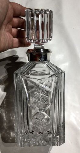 Lourde carafe à Whisky monture argent massif Espagne et cristal taillé - Afbeelding 1 van 11